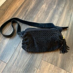 Vintage Jay Herbert by Sharif Woven Black Suede Shoulder Bag
